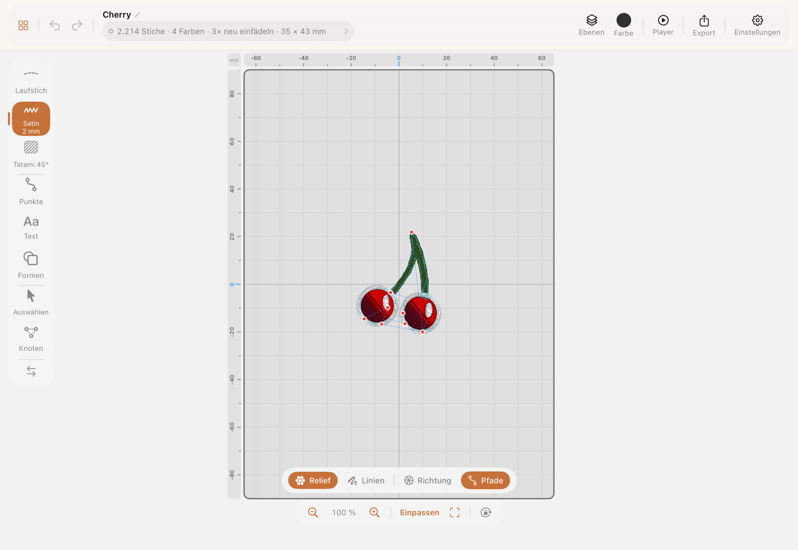 Der StitchPencil-Editor mit geöffnetem Motiv