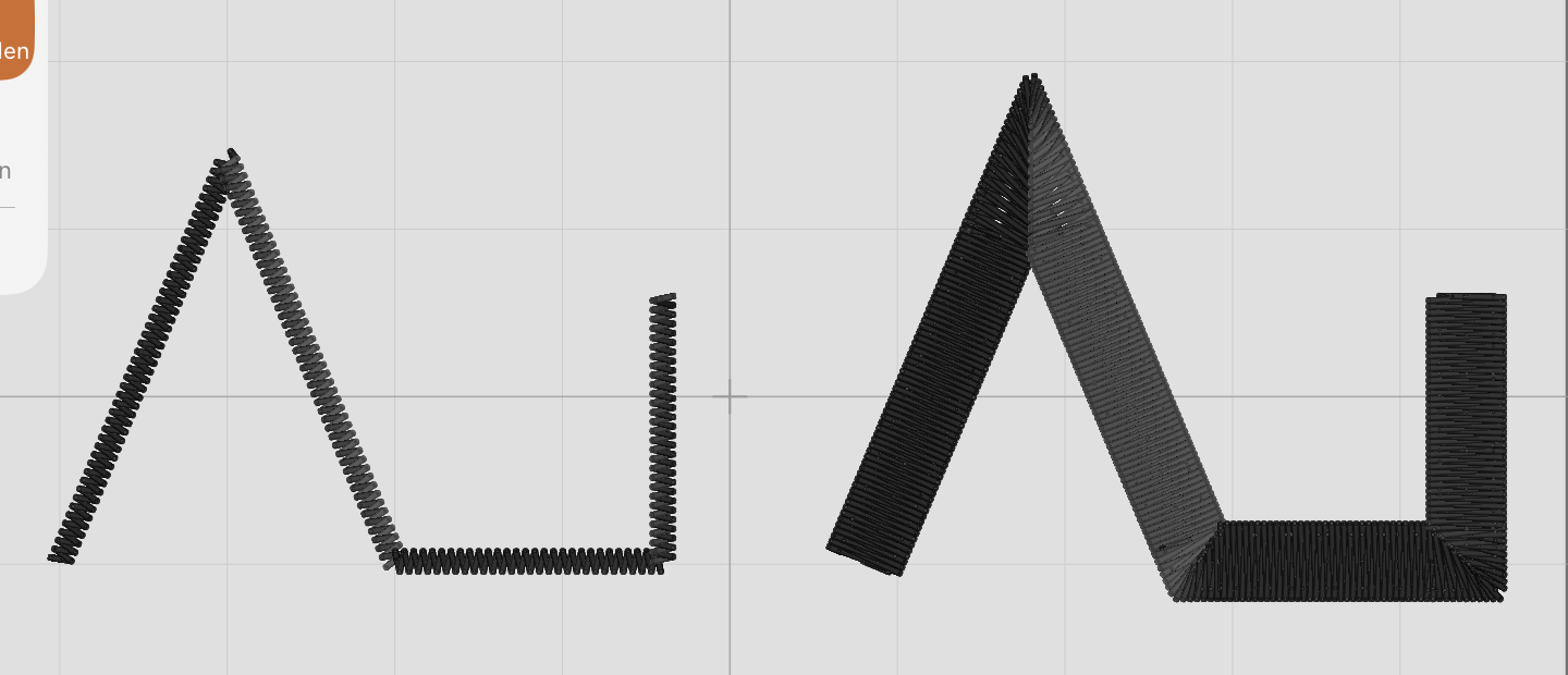 Dieselbe Form zweimal: links mit 1 mm Breite als Linie, rechts mit 4 mm Breite als Säule