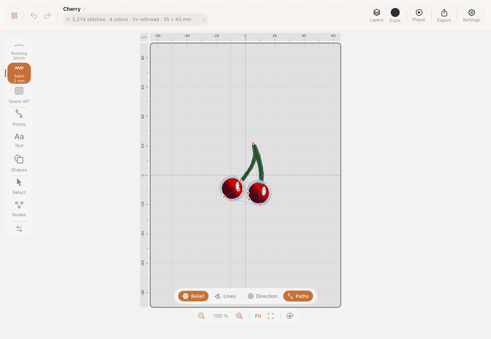 The StitchPencil editor with a design open